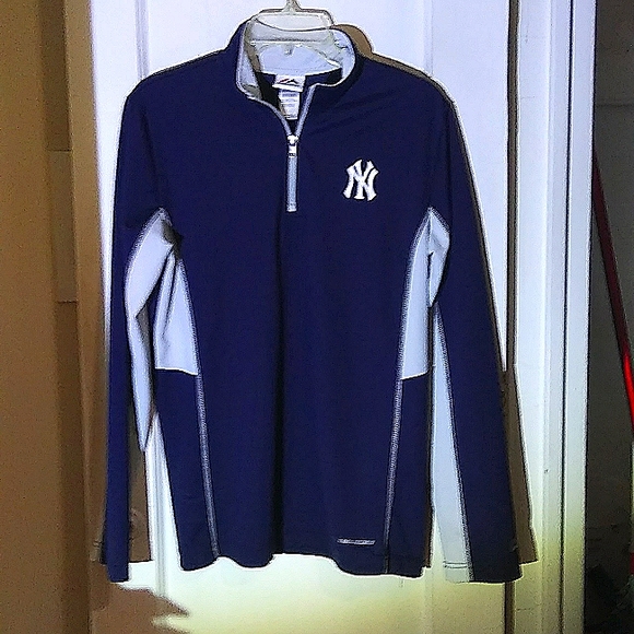 Majestic Tops - Women Majestic Yankees Baseball Shirt COOL BASE ,COLAR,XL,BLUE/WHITE